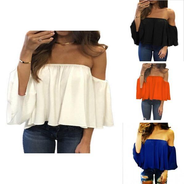 Premium Quality Fashion Women's Summer Off Shoulder Long Sleeve Casual Blouse