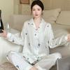 2025 Весна Осень Комплекты из 2 предметов с милым принтом бабочек Женская пижама из искусственного шелка и атласа Пижамный комплект с длинными рукавами Пижама женская Домашняя одежда