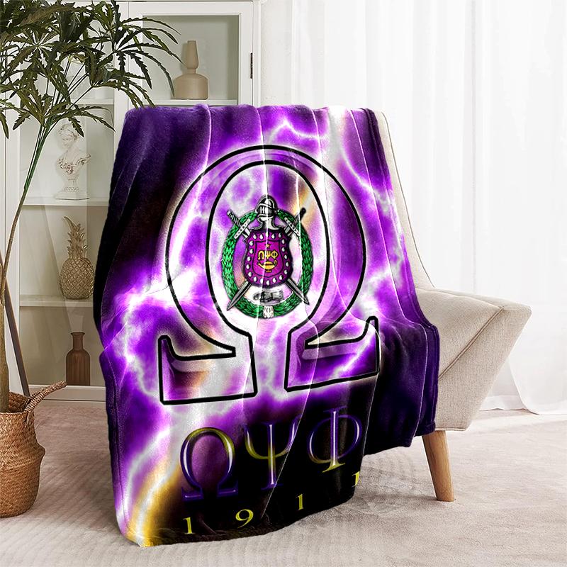 1pc Blanket Omega Psi Phi logo Print Design, Lightweight Blanket for Sofa, Bed- Soft &Warm, Gift for All Seasons like Christmas, Halloween