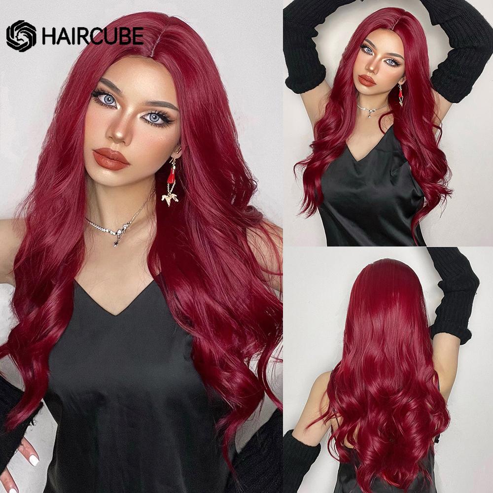 HAIRCUBE Белый Платиновый Смешанный Коричневый Синтетические Парики Длинные Волнистые Парики Из Натуральных Волос для Женщин Средняя Часть Ежедневные Термостойкие Парики