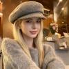 Women Beret Hat Solid Color Dome Top Style Painter Hat with Short Brim Warm Headwear Winter Fashion Accessory