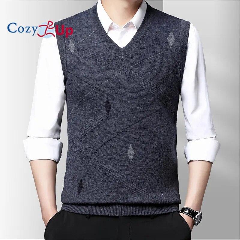Мужской свитер Argyle, жилеты с v-образным вырезом, пуловер без рукавов, классический деловой трикотаж, шерстяной кардиган, осенне-зимний жилет