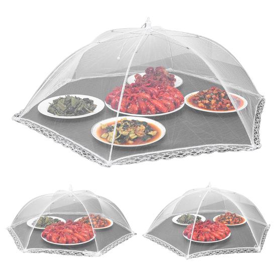 Foldable Food Cover Umbrella-Style Mesh Net with Stainless Steel Frame Fly Protection Food Cover for Indoor Outdoor Use