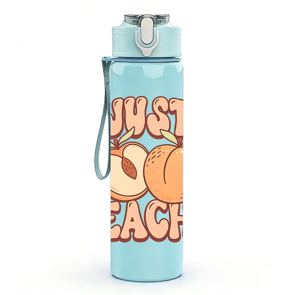 1PC Just Peachy Peach Fruit Cartoon Print 750ml Color Plastic Sports Water Bottle Leakproof Flip Straw Lid Suitable for Sports Office Home Use