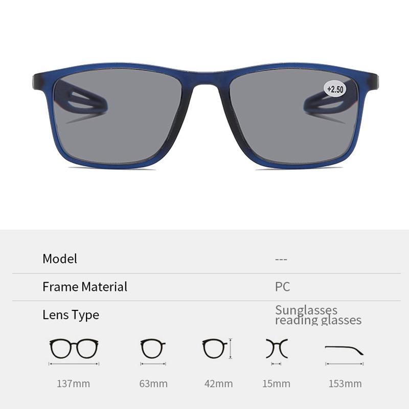 Unisex UV-Protective Presbyopia Glasses Stylish Square-Frame Blue Light Blocking Sun Reading Glasses with Plus Diopters