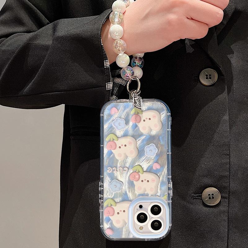 Rabbit Flowers Suitable for Apple 16 Mobile Phone Case 15pro Feather Yarn Iphone14promax Lens Full Package