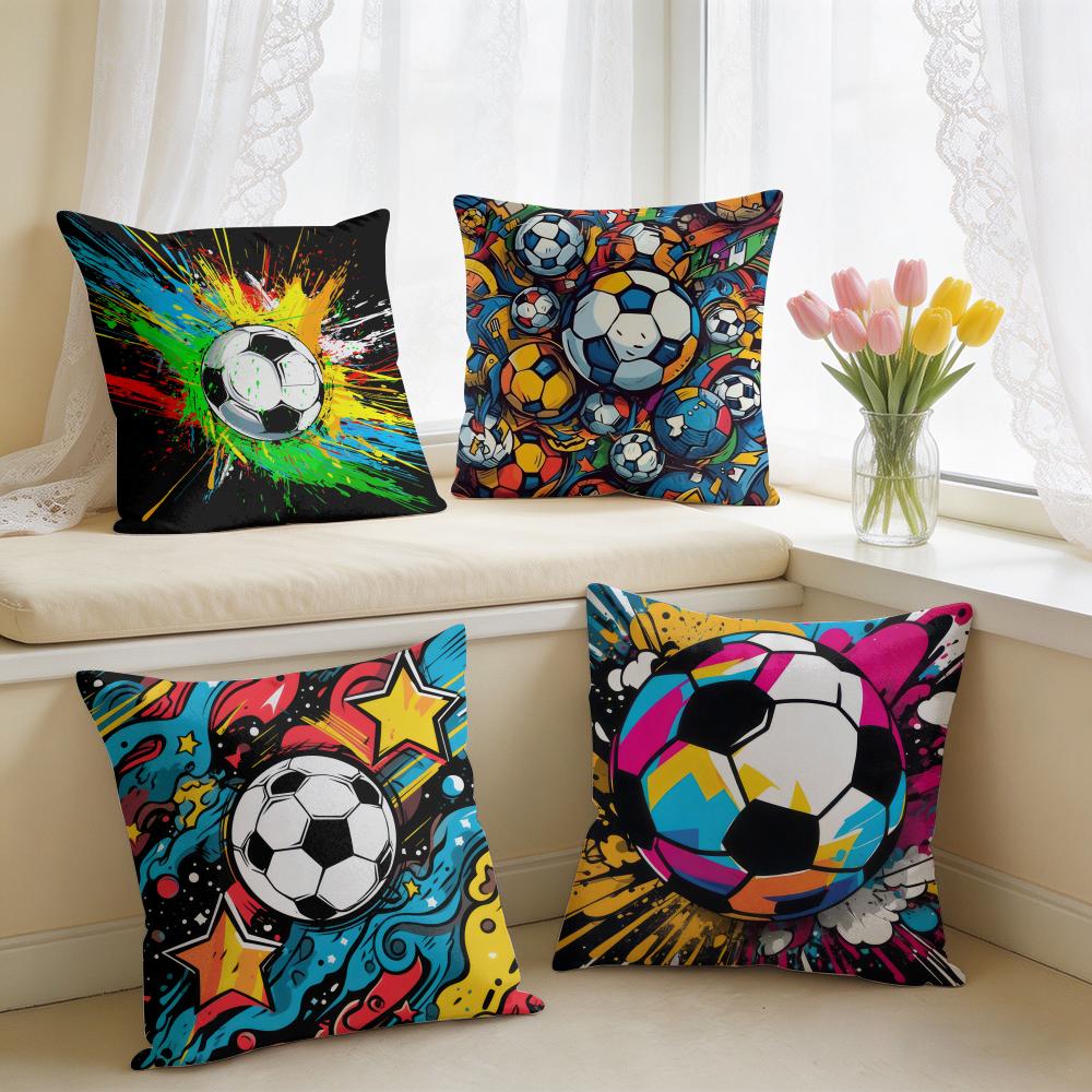 New Football Print Art Cushion Cover Square Short Plush Pillow Case Living Room Sofa Home Decor Funda X