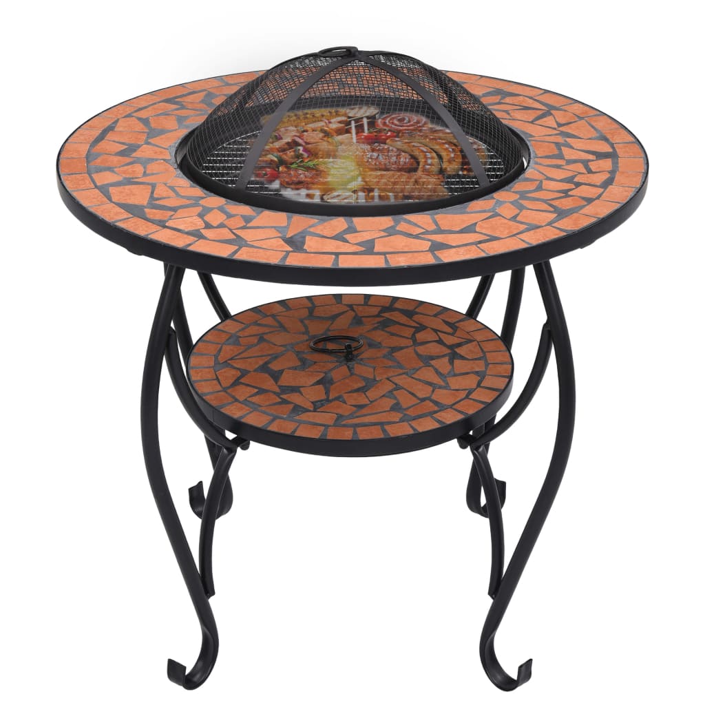 Fire Table Mosaic Ceramic Terracotta 68 cm