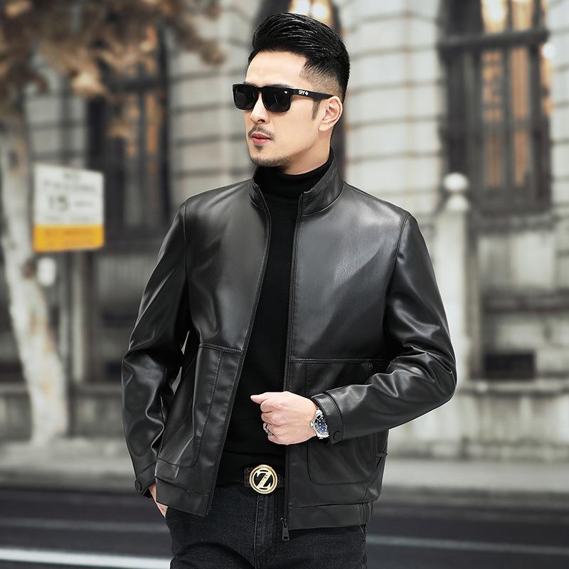 Новое кожаное пальто из овчины, мужская весенне-осенняя кожаная куртка с бейсбольным воротником, мужская тонкая мягкая кожаная куртка, тренд