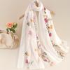 Elegant Flower Embroidery Scarf Classic Solid Color Shawl Casual Bandana Windproof Head Wrap Hijab Travel Beach Towel