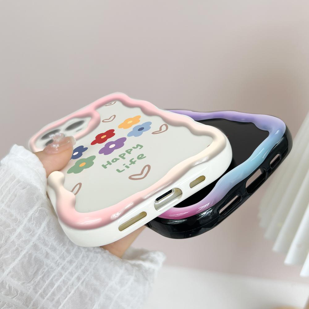 Cute Cartoon Pattern Cream Texture Casing Wavy Edge Soft Silicone Cover Phone Case for Huawei Honor Infinix Tecno iPhone