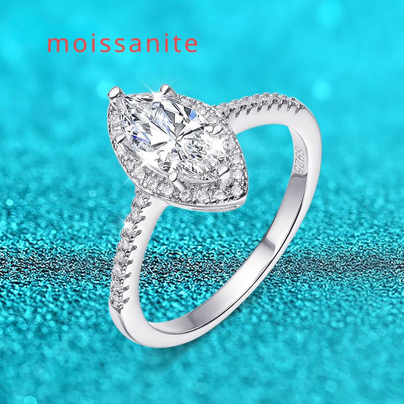 Сертифицированные кольца с муассанитом 1 карат огранки «маркиз» для женщин, обручальное кольцо с имитацией бриллианта, ювелирное изделие из стерлингового серебра S925 GRA