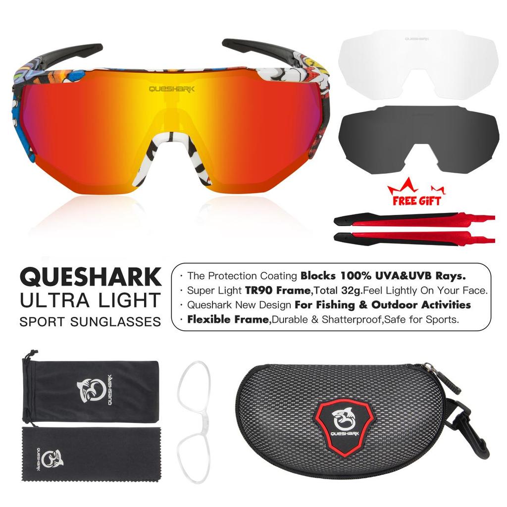Queshark Велосипедные очки Поляризованные спортивные солнцезащитные очки MTB Велосипедные очки Мужчины Женщины Велосипедные очки 3 линзы