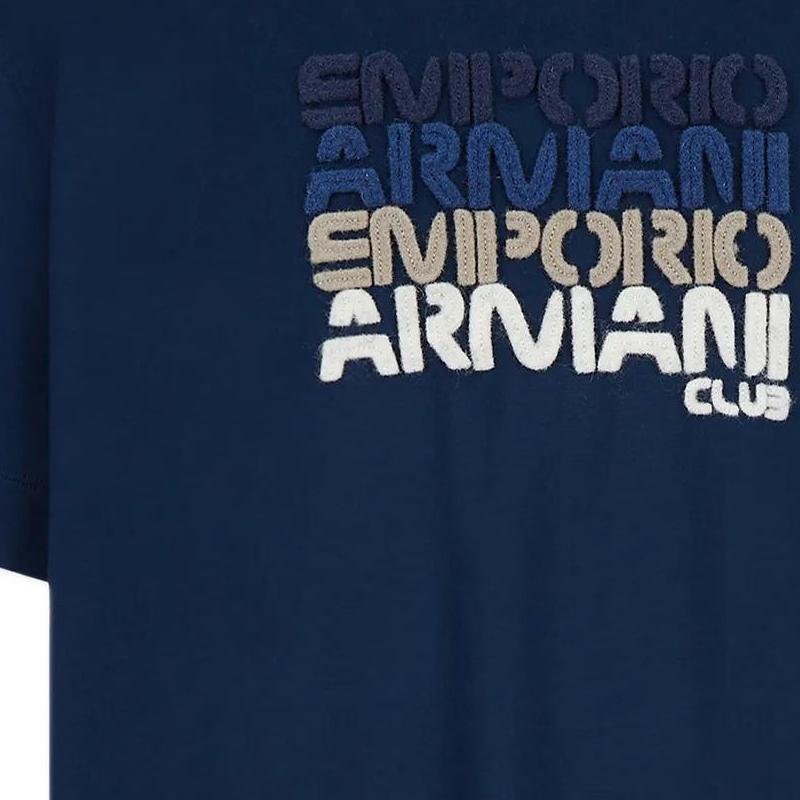 Emporio Armani Мужская футболка с коротким рукавом, однотонная, с логотипом-буквой, с круглым вырезом, повседневная, приталенная, SS22, темно-синяя, 3L1TCB-1JUVZ-0947
