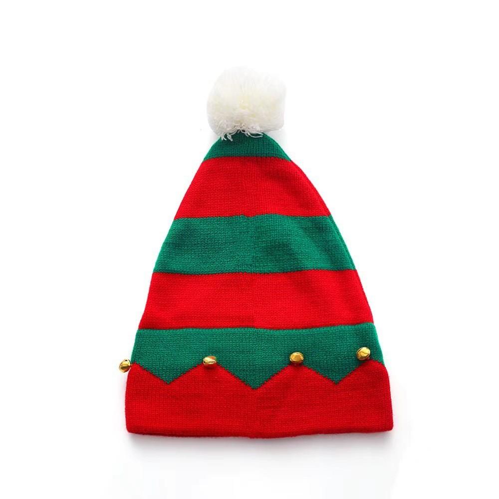 Christmas Adult And Children Striped Knitted Hat With Bell Decoration For Seasonal Gift Giving