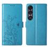 For Sony Xperia 1 VII Wallet Case Butterfly Floral Imprint PU Leather Phone Cover with Wrist Strap