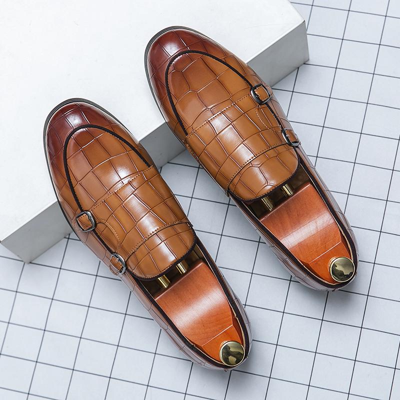 Britain Men Pointed Double Buckle Monk Strap Flats Leather Shoes Casual Loafers Formal Dress Footwear Sapatos Tenis Masculino