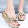 Fashion Gold Wedges Slippers for Women 2024 Sequins Rhinestone Clip Toe Sandals Woman Summer Flip Flops Platform Slides Shoes
