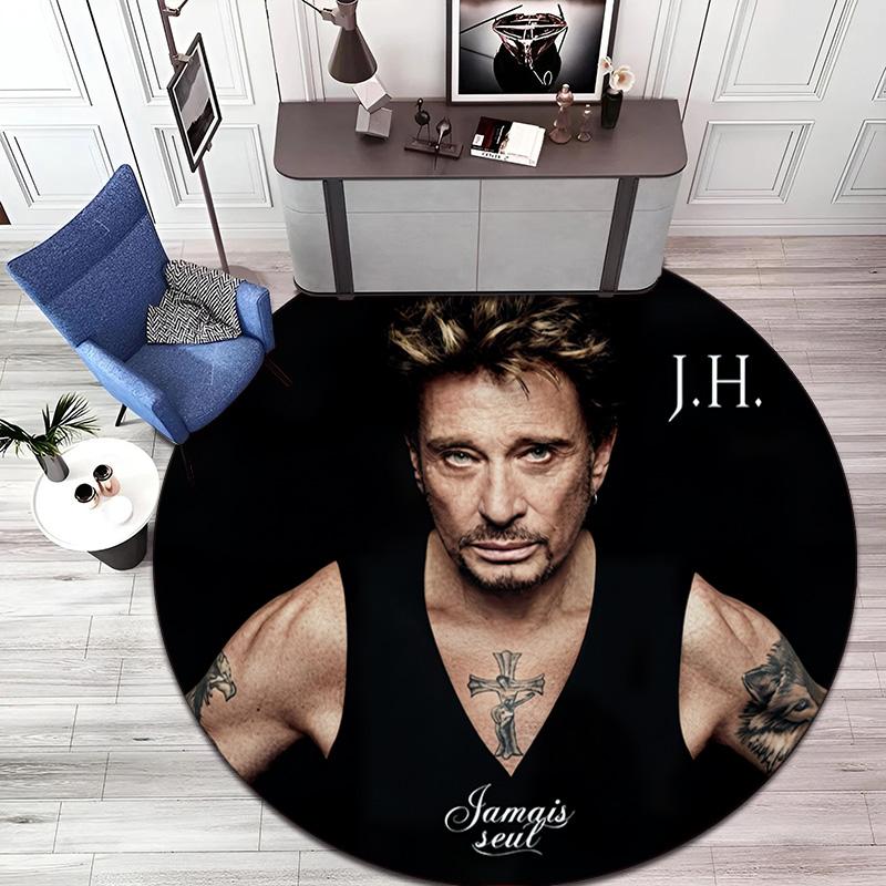 French legendary rock singer and actor Johnny Hallyday Round Carpet Soft Home Decoration Corridor Table and Chair Anti slip Outdoor Floor Mat rug H22