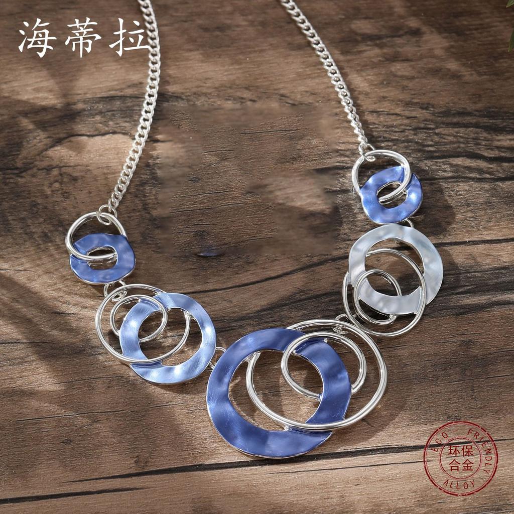Новый цвет масло геометрическое кольцо серьги ожерелье набор, модные и высококлассные женские шейные цепочки серьги.