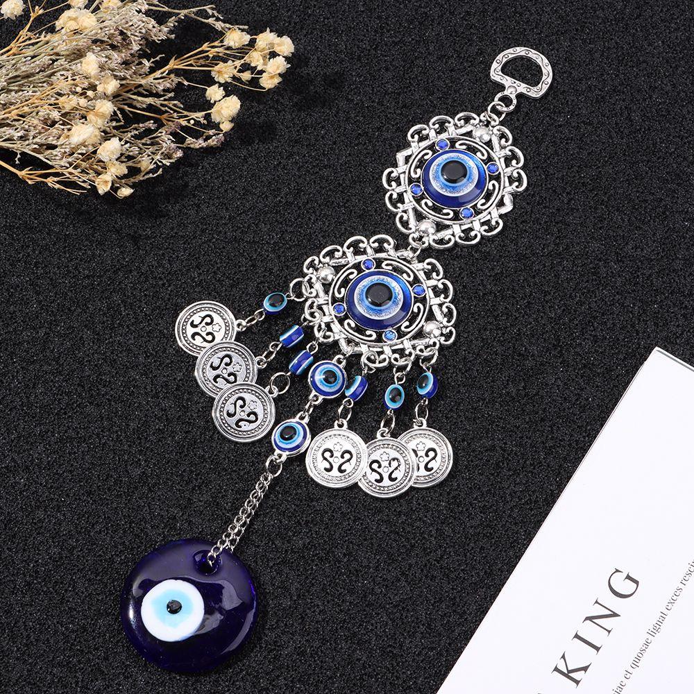 Pendant Rear View Mirror Hemp Rope Glass Decoration Hanging Ornament Navy Blue Evil Eye Butterfly