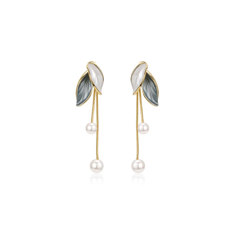 Креативная форма листа жемчужная кисточка кулон длинные серьги корейская мода ювелирные изделия девушки темперамент аксессуары для женщины