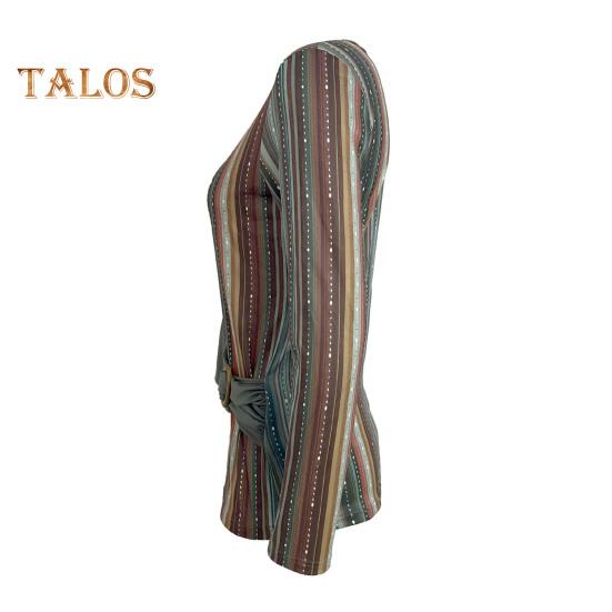 Женские топы с круглым вырезом и длинными рукавами, пуловеры, полосатые принты, повседневная свободная футболка, повседневная одежда