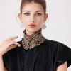 Elegant Ladies Neck Scarf Leopard Pleated Stand Up Collar Shirt Sweater Decorative Detachable Ruffles False Collar Necklace