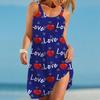 Женское пляжное платье Пляжная одежда Мини-платье Love Love Print Повседневное современное платье Без рукавов Свободный крой Повседневное уличное розовое синее летнее