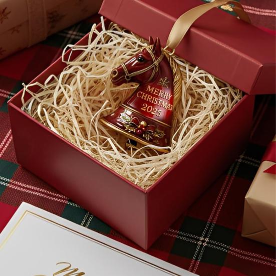 2025 Ручная работа Лошадь Колокольчик Украшение Красный Металл Рождественское Украшение Памятный Подарок для Любителей Конного Спорта