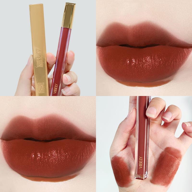 VIBELY Прозрачный стеклянный маленький тюбик Бархатная матовая глазурь для губ Матовая антипригарная блестящая перламутровая глазурь для губ