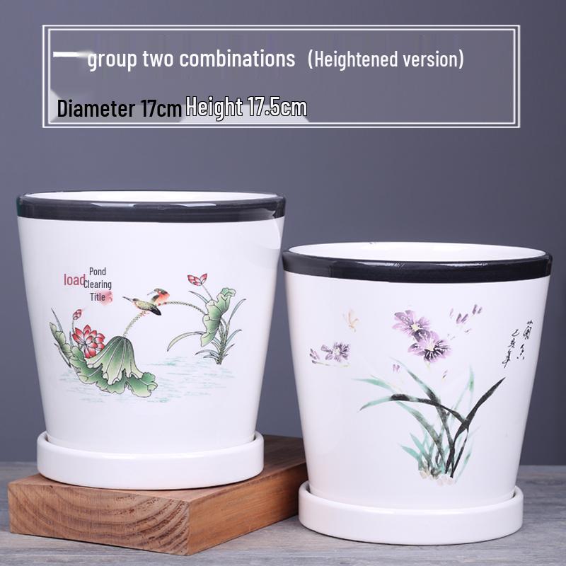 2025 Большой керамический цветочный горшок с поддоном для балкона и гостиной - Орхидея и Суккуленты в стиле альбома