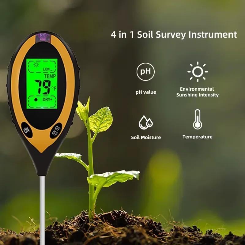 3/4/ In 1 Soil PH Meter Soil Tester Flower Meter Moisture Meter Temperature Sunlight Intensity Analysis Acidity Garden Tool