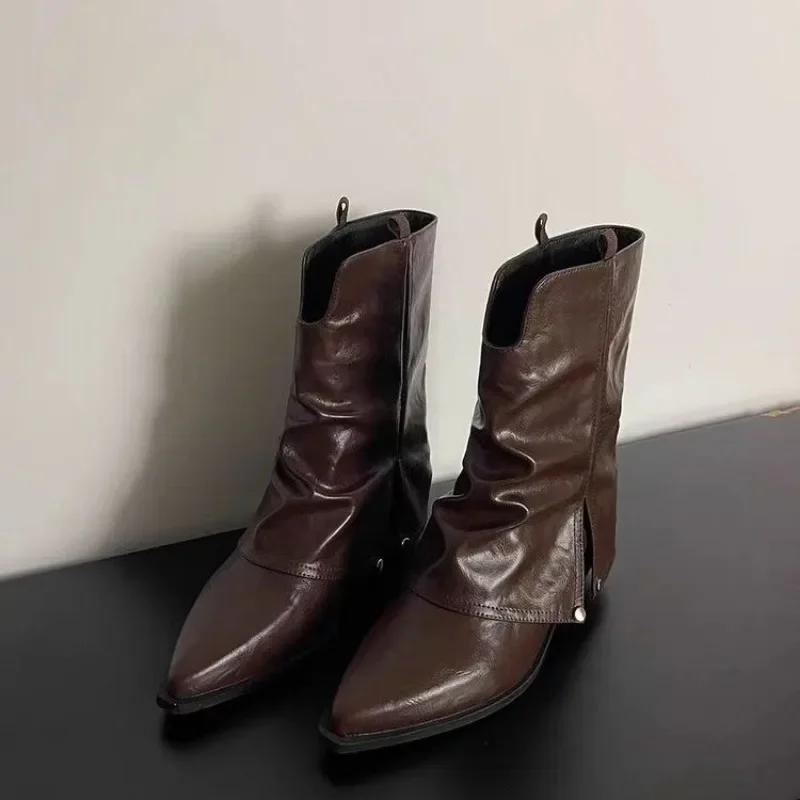 Модная женская обувь на распродаже 2024 Новые ботинки-рукава Женские зимние ботинки Острый носок Однотонные Сохраняющие тепло Короткие голенища Низкий каблук Модные ботинки