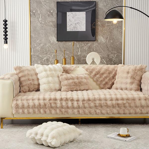 Rabbit Plush Sofa Cushion Winter Padded Plush Cushion Non-slip Leather Sofa Cover Cover Cloth Towel