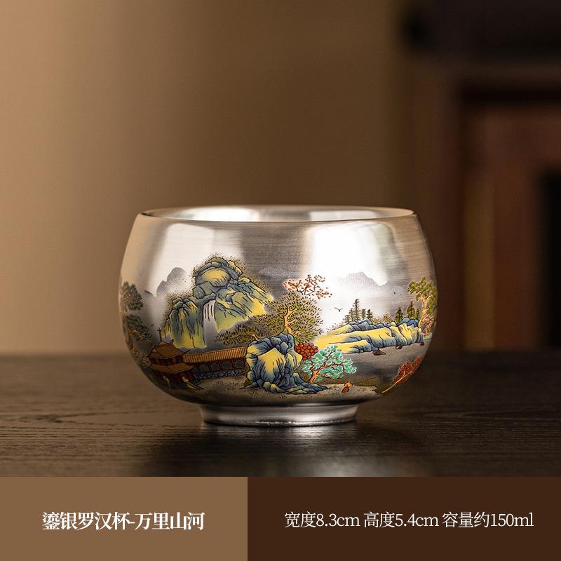 Чайная чашка в стиле «шинуазри», серебряная 999 пробы, одинарная чайная чашка в стиле «шинуазри», серебряная позолоченная, керамическая чайная чашка в стиле кунг-фу, большая подарочная чашка для высокого столика