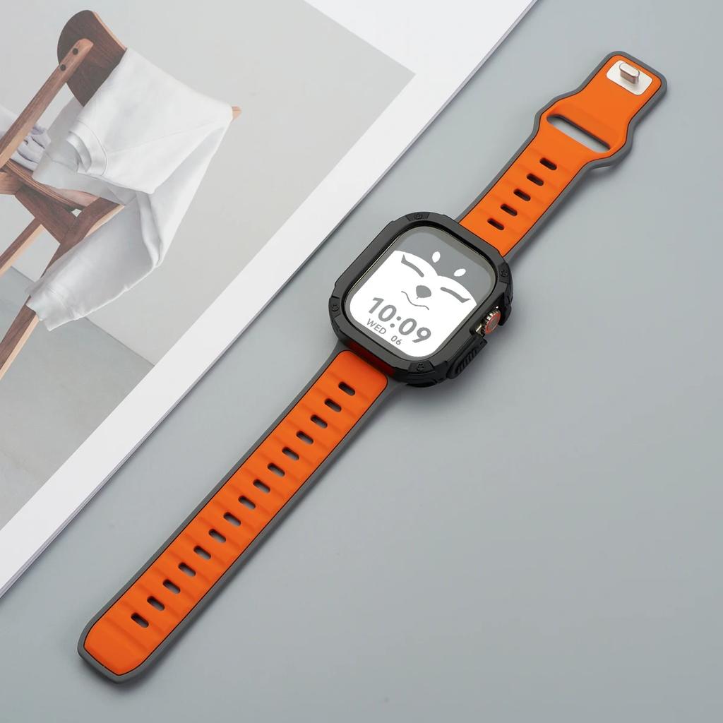 Ремешок+Чехол для Apple Watch 49мм 44 45 46ММ TPU+PC Защитный Бампер Силиконовый Ремешок для Iwatch Серии 10 9 8 7 6 5 4 Se Ultra 1 2