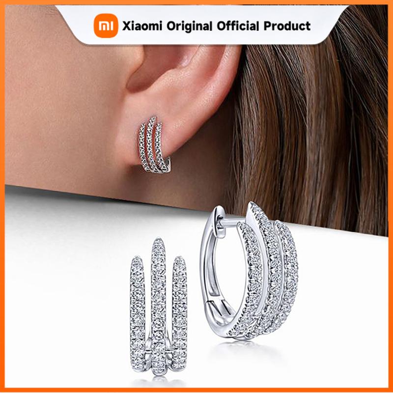 Xiaomi Huitan Simple Three Line Claw Hoop Earrings Luxury Crystal Cubic Zirconia Mini Circle Earrings for Women Modern Fashion Jewelry