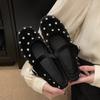 Rhinestone Round Head Shallow Mouth Single Shoes Women's Spring and Autumn New Korean Version French Temperament Ballet Evening Shoes Flat Mary Jane S