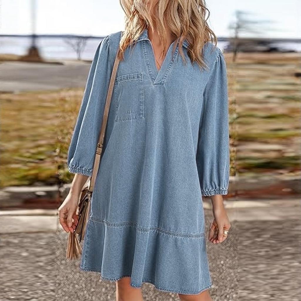 Женское модное свободное платье с V-образным вырезом