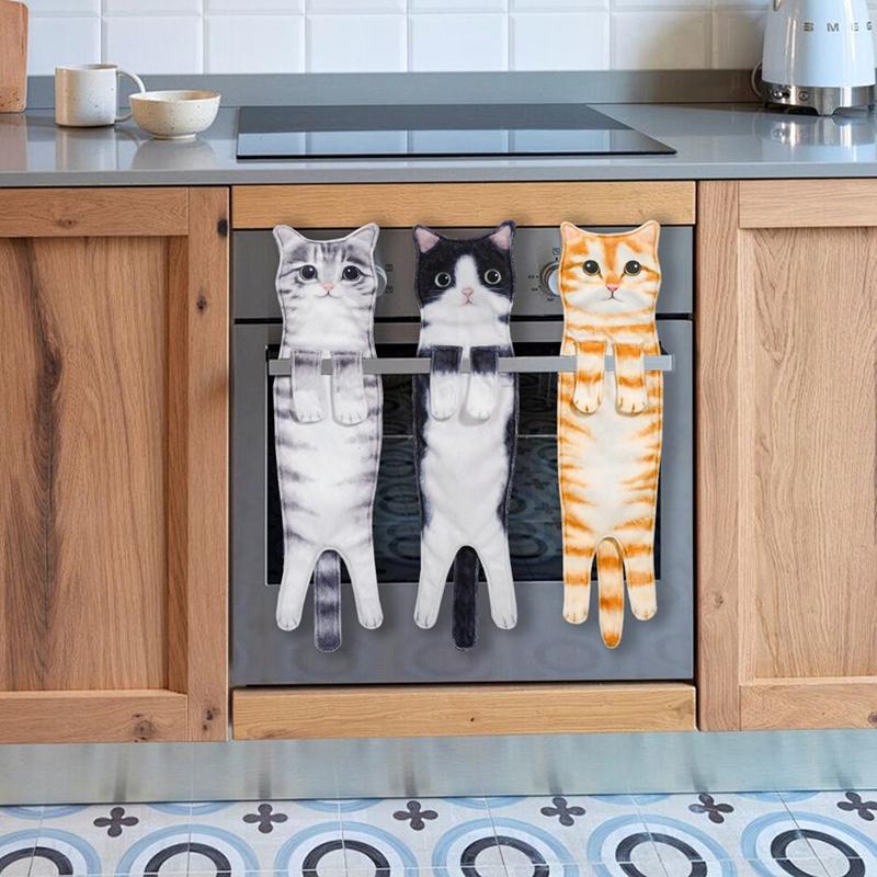 ABHS-Funny Cat Hand Towels, Kitchen And Bathroom Hand Towels, Quick-Drying Soft Absorbent Microfiber Towels