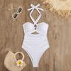 Women Monokini Padded Underwire Solid Color Halter One-Piece Bikini with Hollow Design Beach Vacation