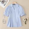 Женская блузка с отложным воротником, летняя, повседневная, с коротким рукавом