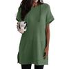 Women's Solid Color Loose Shirts Short Sleeve Drawstring Hoodies Knit Side Slit Tunic Hooded Tops With Pocket