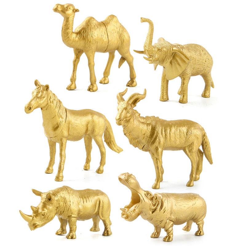 Captivating Forest Wildlife Model Set Featuring Golden Giraffe Lion Elephant Figurines