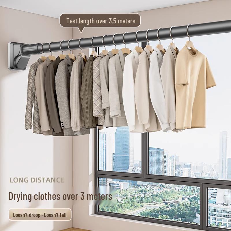 Выдвижная штанга для сушки белья без сверления для поддержки шторы и шкафа - Безгвоздевая сушилка для ванной или душа.