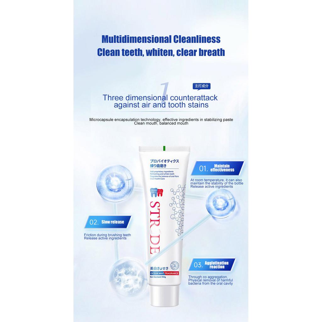 Пробиотическая зубная паста, мягкая зубная паста с натуральными ингредиентами, свежее дыхание, удаление желтизны, пятен и отбеливающая зубная паста, 1 шт, 100 г