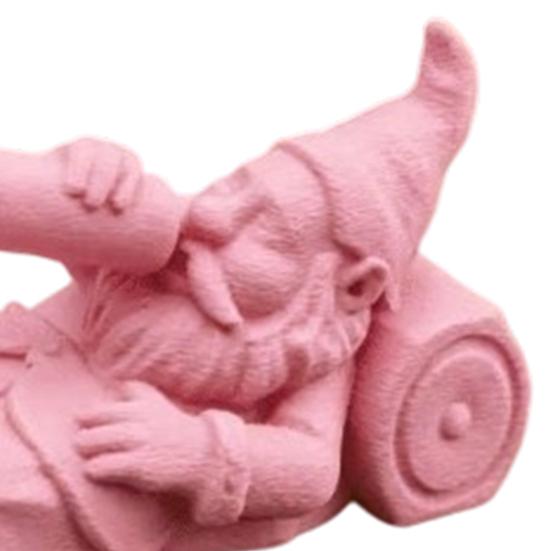 3D Printed Drunken Gnome Figurine, Lying Drinking Dwarf Statue, Matte Pink Decor Ornament with Clear Texture, Stable Base for Garden Flower Pot Desk