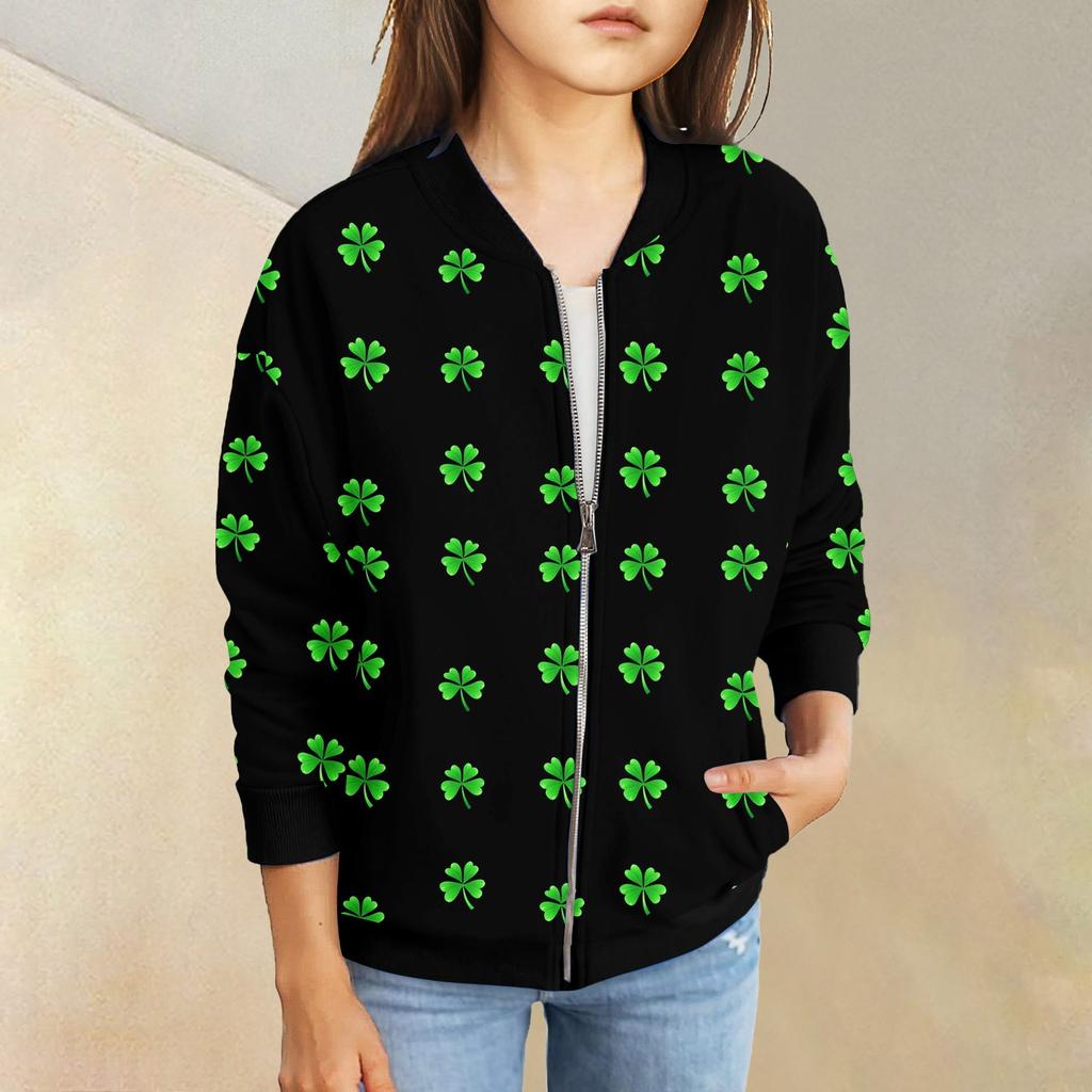 Девочки куртки на молнии детские осенние толстовки с длинным рукавом верхняя одежда с карманами St. День Святого Патрика 5-15 лет