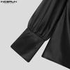 INCERUN Swinging Collar Men Hollow Out Long Sleeves Satin Tops
